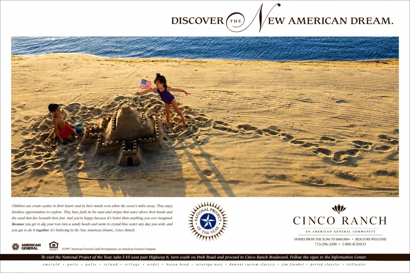 1997 Cinco Ranch print advertisement: Discover the New American Dream.