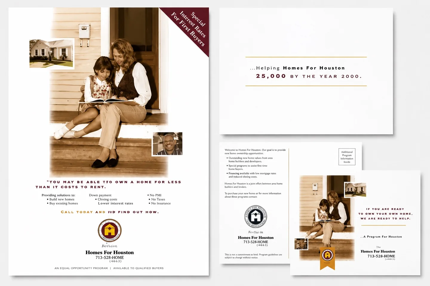 Original Homes for Houston homeownership campaign advertisements and brochure.