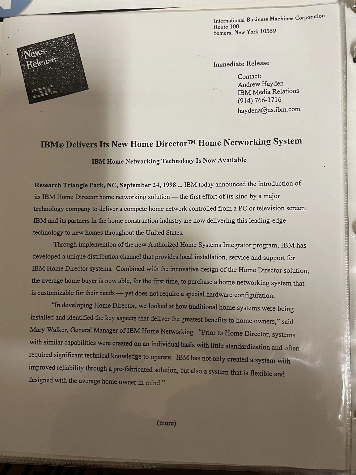 IBM’s original release introduces Home Director and its home-networking approach.