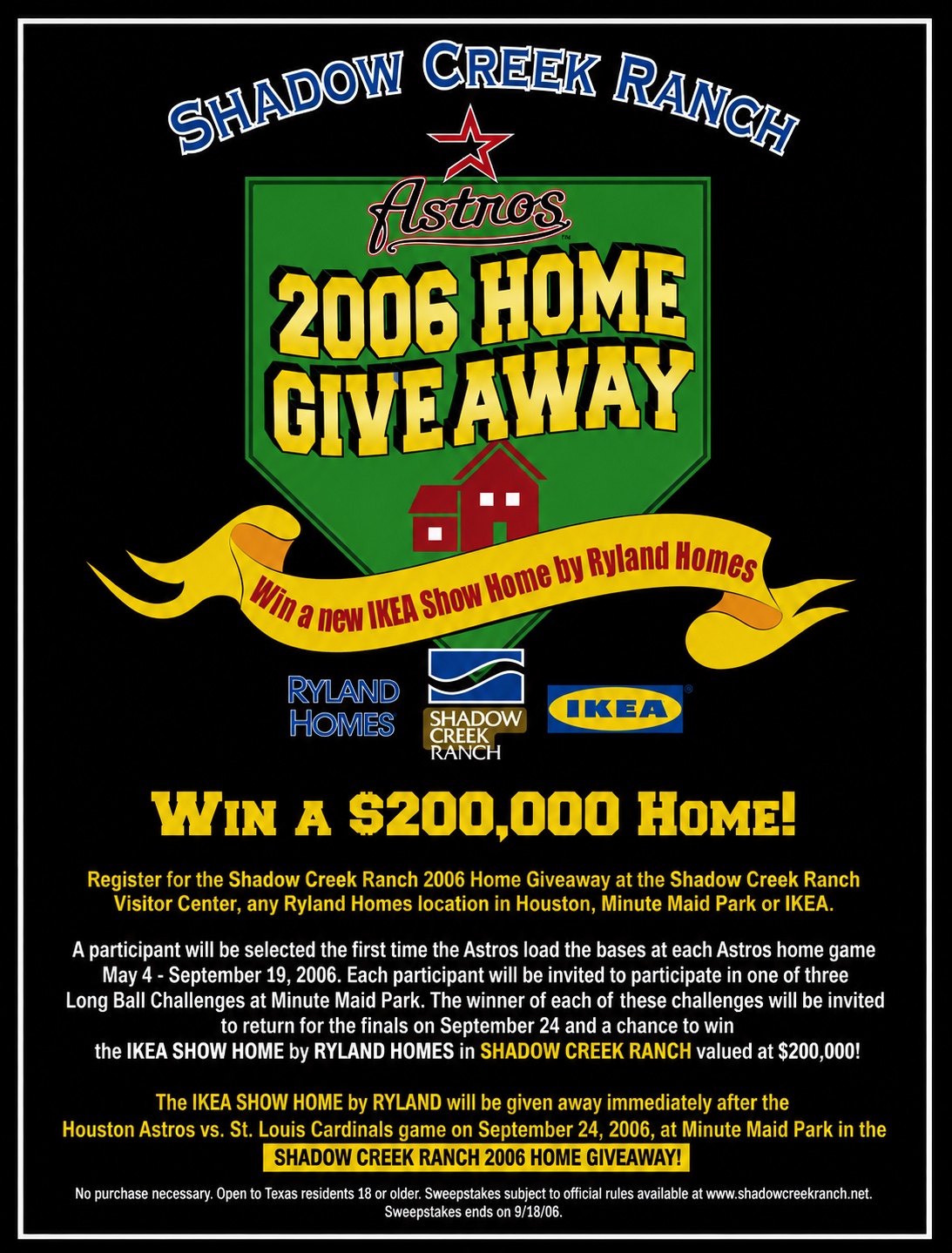 Shadow Creek Ranch and Houston Astros 2006 Home Giveaway: win an IKEA show home by Ryland Homes