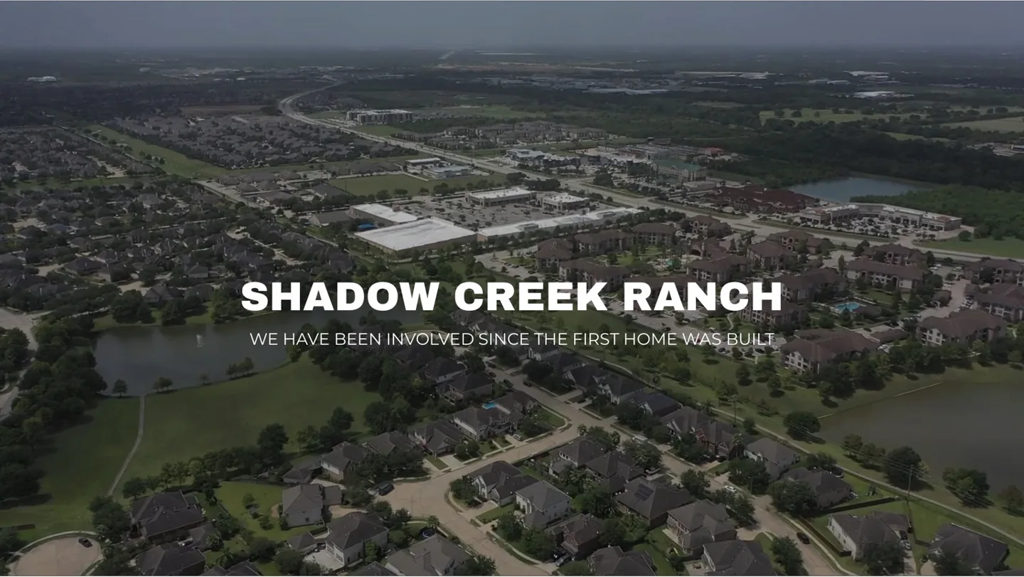 Aerial view of Shadow Creek Ranch with the message We have been involved since the first home was built